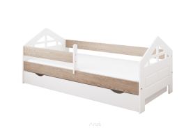 Łóżko dziecięce z szufladą z barierką 160X80 BONNIE biały dąb