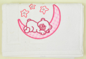 Ręcznik kąpielowy z haftem 55x72 (różowy miś na księżycu)
