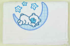 Ręcznik kąpielowy z haftem 55x72 (niebieski miś na księżycu)
